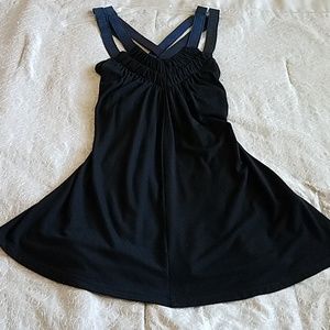Akiko Black Tank Top Blue Leather Straps XS